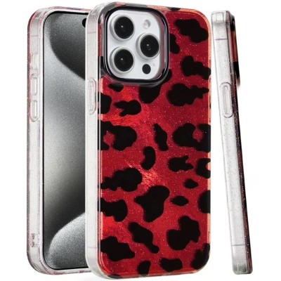 For iPhone 13 Pro Bling Animal Design Glitter Hybrid Case Case - Blue Leopard