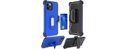 For iPhone 13 Pro CARD Holster with Kickstand Clip Hybrid Case Cover - Dark Blue