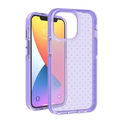 For iPhone 13 Pro CROSS Design Ultra Thick 3.0mm Transparent ShockProof Hybrid Case Cover - Purple