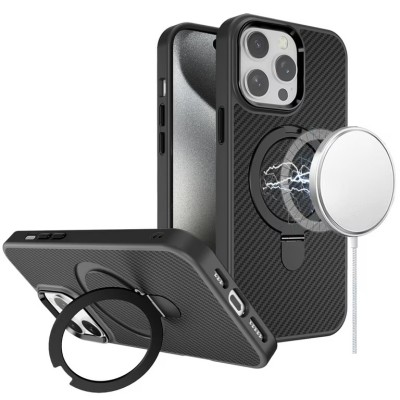 For iPhone 13 Pro Carbon Design ShockProof Hybrid Case Cover - Black