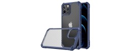 For iPhone 13 Pro Carbon Design ShockProof Hybrid Case Cover - Navy Blue