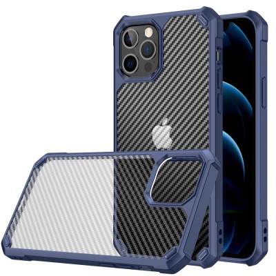 For iPhone 13 Pro Carbon Design ShockProof Hybrid Case Cover - Navy Blue