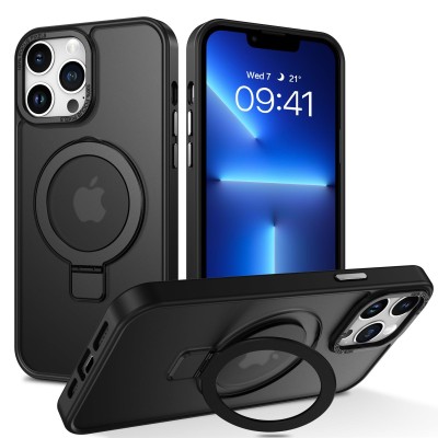 For iPhone 13 Pro Carbon Fiber Design Fused Magnetic Ring Stand Case Cover - Black