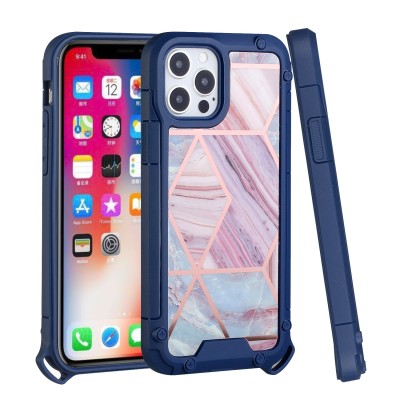 For iPhone 13 Pro Carbonara IMD Design Hybrid Case Cover - Blue with Marble
