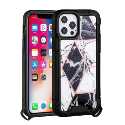 For iPhone 13 Pro Carbonara IMD Design Hybrid Case Cover - Brown Lined Marble