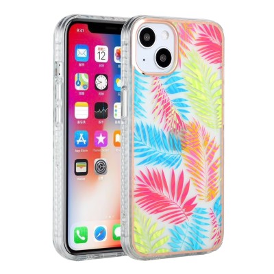 For iPhone 13 Pro Carbonara IMD Design Hybrid Case Cover - Red with Flowers