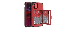 For iPhone 13 Pro Card Holder (Upto 2) with Mirror Hybrid Shockproof Case Cover - Red