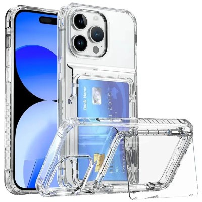 For iPhone 13 Pro Card Holder (Upto 2) with Mirror Hybrid Shockproof Case Cover - White