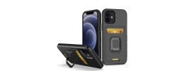 For iPhone 13 Pro Card Holder with Magnetic Ring Stand Hybrid Case Cover - Black