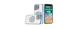 For iPhone 13 Pro Chromed Logo Bling Glitter Ornaments Transparent Hybrid Case Cover - BowKnot Blue