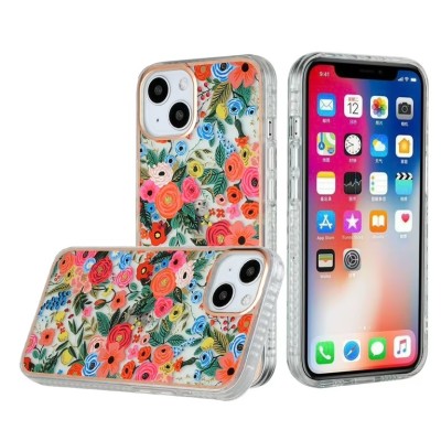 For iPhone 13 Pro Classy Floral IMD Electroplated Edge ShockProof Case Cover - Floral A