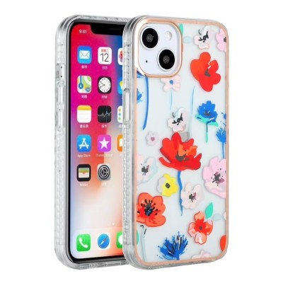 For iPhone 13 Pro Classy Floral IMD Electroplated Edge ShockProof Case Cover - Floral D