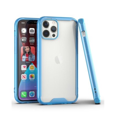 For iPhone 13 Pro Colored Shockproof Transparent Hard PC TPU Hybrid Case Cover - Clear/Blue