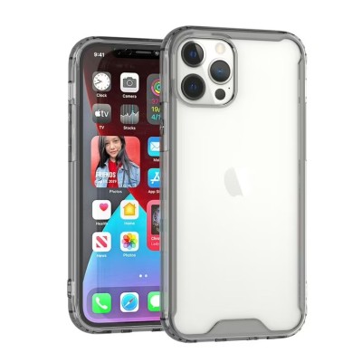 For iPhone 13 Pro Colored Shockproof Transparent Hard PC TPU Hybrid Case Cover - Clear/Smoke