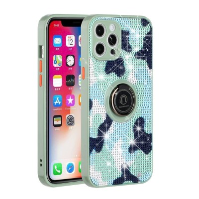 For iPhone 13 Pro Crystal Diamond Bling Magnetic Ring Stand Case Cover - CAMO B