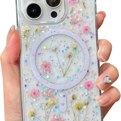 For iPhone 13 Pro Crystal Diamond Bling Magnetic Ring Stand Case Cover - Floral F
