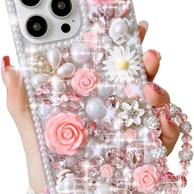 For iPhone 13 Pro Crystal Diamond Bling Magnetic Ring Stand Case Cover - Floral G