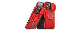 For iPhone 13 Pro DISCOVER Ring Stand Hybrid With Slide Camera Cover Case - Pink/Red