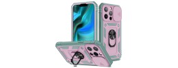 For iPhone 13 Pro DISCOVER Ring Stand Hybrid With Slide Camera Cover Case - Teal/Pink
