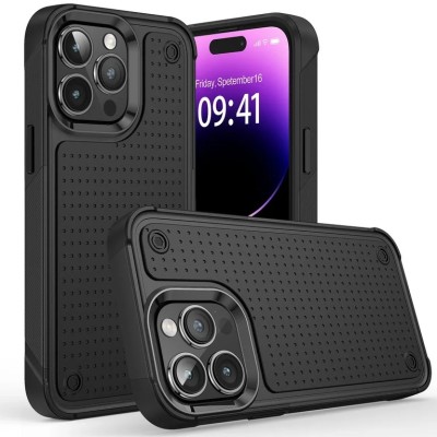 For iPhone 13 Pro DOT Thick Beautiful Hybrid Case Cover - Black/Black