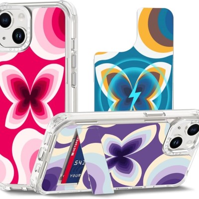 For iPhone 13 Pro Design Card Holder with Magnetic Ring Stand Hybrid Case Cover - Butterfly