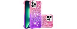 For iPhone 13 Pro Design Water Quicksand Glitter Case Cover - Pink Purple Flower