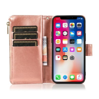 For iPhone 13 Pro ELEGANT Wallet Case ID Money Holder Case Cover - Rose Gold