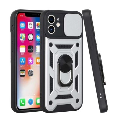 For iPhone 13 Pro ELITE Camera Push Magnetic Ring Stand Hybrid Case Cover - Black