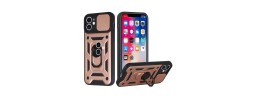 For iPhone 13 Pro ELITE Camera Push Magnetic Ring Stand Hybrid Case Cover - Rose Gold