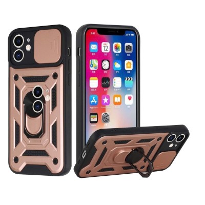 For iPhone 13 Pro ELITE Camera Push Magnetic Ring Stand Hybrid Case Cover - Rose Gold