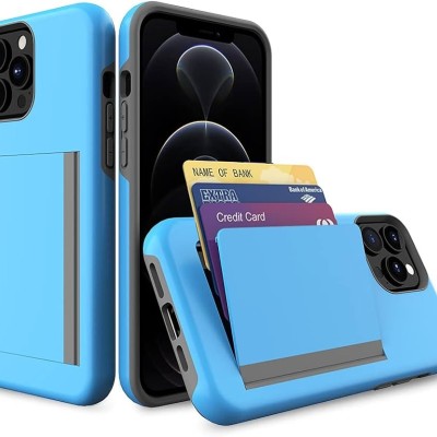 For iPhone 13 Pro Electroplated Card Holder High Quality Hybrid Case Cover - Blue