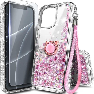 For iPhone 13 Pro Electroplated Chrome Textured Marble TPU Design with Ring Stand - Pink