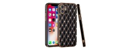 For iPhone 13 Pro Electroplated Grid Diamond Lines TPU Case Cover - Black