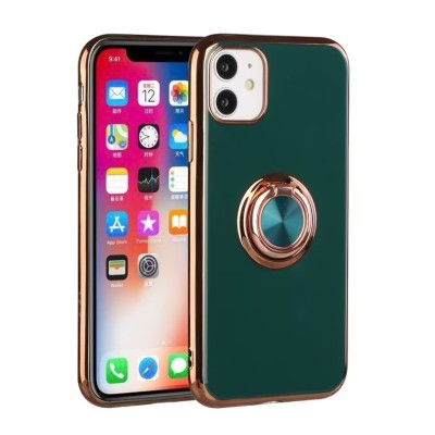 For iPhone 13 Pro Electroplated TPU with Metal Ring Stand Case Cover - Light Green