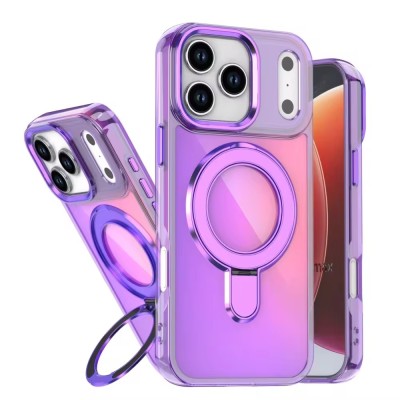For iPhone 13 Pro Electroplated TPU with Metal Ring Stand Case Cover - Light Purple