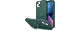 For iPhone 13 Pro Electroplated TPU with Metal Ring Stand Case Cover - Midnight Green