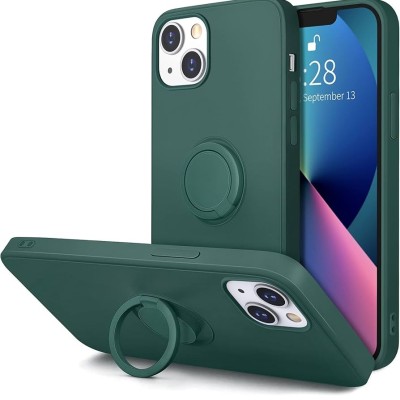 For iPhone 13 Pro Electroplated TPU with Metal Ring Stand Case Cover - Midnight Green