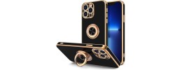 For iPhone 13 Pro Electroplated TPU with Metal Ring Stand Case Cover - Rose Gold