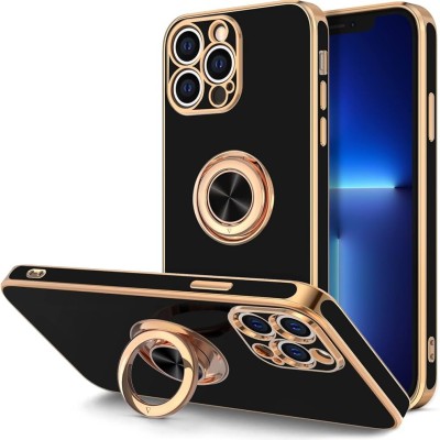 For iPhone 13 Pro Electroplated TPU with Metal Ring Stand Case Cover - Rose Gold