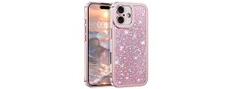 For iPhone 13 Pro Embroidery Bling Glitter Chrome Hybrid Case Cover - BEACH on Pink