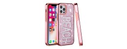 For iPhone 13 Pro Embroidery Bling Glitter Chrome Hybrid Case Cover - FLORIDA on Pink