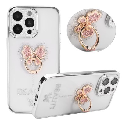 For iPhone 13 Pro Epoxy IMD Design Magnetic Ring Stand Hybrid Case Cover - A