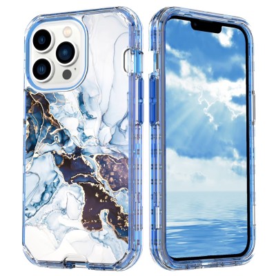 For iPhone 13 Pro Epoxy Marble Design Hybrid Case Cover - Blue