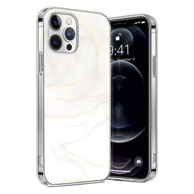 For iPhone 13 Pro Epoxy Marble Design Hybrid Case Cover - White
