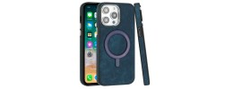 For iPhone 13 Pro Max Fashion Chrome Edged Camera [Magnetic Circle] PU Leather Hybrid - Dark Blue