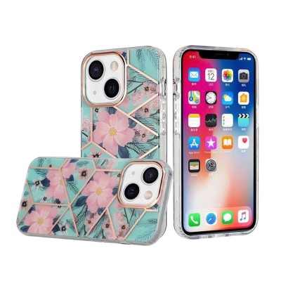 For iPhone 13 Pro Floral IMD Chrome Design Shockproof Hybrid Case Cover - Foral D