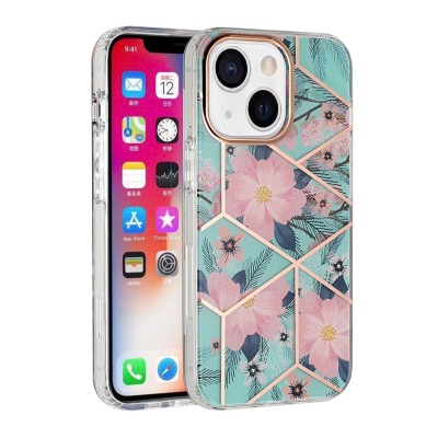 For iPhone 13 Pro Floral IMD Chrome Design Shockproof Hybrid Case Cover - Foral E
