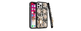 For iPhone 13 Pro Full Diamond with Ornaments Case Cover - Black Panda Floral