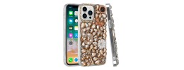For iPhone 13 Pro Full Diamond with Ornaments Case Cover - Gold Five Ornament Floral