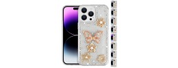For iPhone 13 Pro Full Diamond with Ornaments Case Cover - Smoke Exquisite Garden